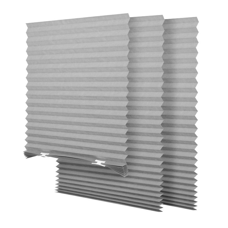 SEEYE Light Filtering Temporary Blinds Cordless Shades Fabric Pleated Fabric Shade Easy to Cut and Install, 36" W x 72" L - 3 Pack, Grey, with 6 Clips - Image 1